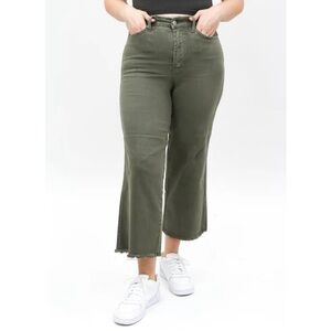 Judy Blue Size 5 27 NWT High Waist Jeans Olive Tummy Control Wide Leg Fray Crop